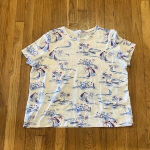 Kim Rodger’s patriotic red white and blue tropical t-shirt size XXL